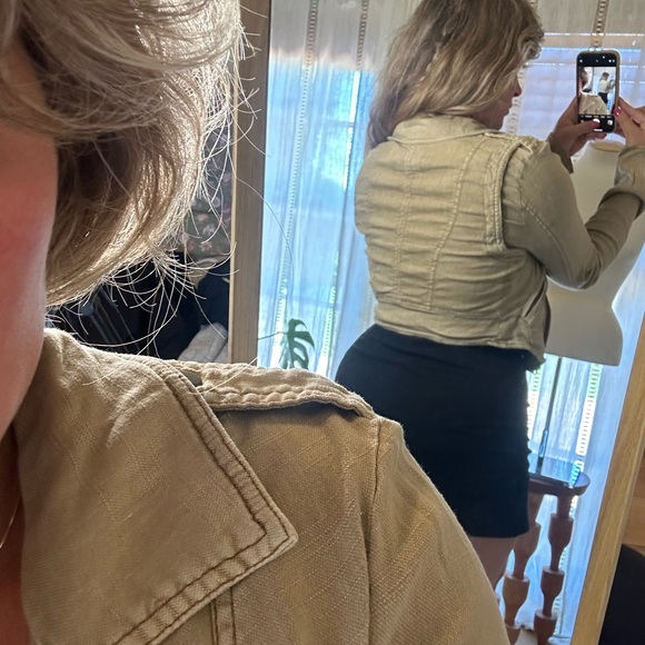 Free People Cropped Linen Moto Jacket - Picture 3 of 6